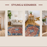 Ultra Soft Area Rug, Non Slip, Stain Resistant, Washable Area Rugs for Living Room, Bedroom, Rustic Vintage Ethnic Floral Design(Red)