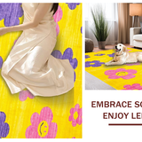 Ultra Soft Area Rug, Non Slip, Stain Resistant, Washable Area Rugs for Living Room, Bedroom, Joyful Contemporary Floral Theme(Yellow)
