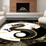 Ultra Soft Area Rug, Non Slip, Stain Resistant, Washable Area Rugs for Living Room, Bedroom, Stylish Monochrome Dragon Symbolism(Black)