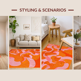Ultra Soft Area Rug, Non Slip, Stain Resistant, Washable Area Rugs for Living Room, Bedroom, Charming Colorful Fluid Shapes(Orange)