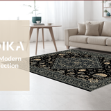Ultra Soft Area Rug, Non Slip, Stain Resistant, Washable Area Rugs for Living Room, Bedroom, Dark Elegant Abstract Motif(Black)