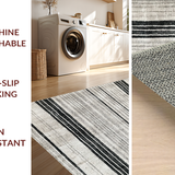 Ultra Soft Area Rug, Non Slip, Stain Resistant, Washable Area Rugs for Living Room, Bedroom, Boho Graphic Striped Carpet Washable Reversible Handcrafted Look(Gray)