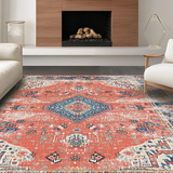 Ultra Soft Area Rug, Non Slip, Stain Resistant, Washable Area Rugs for Living Room, Bedroom, Chic Coral and Beige Harmony(Orange)