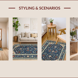 Ultra Soft Area Rug, Non Slip, Stain Resistant, Washable Area Rugs for Living Room, Bedroom, Elegant Blue Floral Arrangement(Blue)