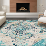Ultra Soft Area Rug, Non Slip, Stain Resistant, Washable Area Rugs for Living Room, Bedroom, Stylish Vintage Medallion Touches(White)