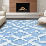 Ultra Soft Area Rug, Non Slip, Stain Resistant, Washable Area Rugs for Living Room, Bedroom, Elegant Scalloped Bow Rug With Preppy Aesthetic For Chic Home Decor(Blue)