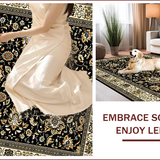 Ultra Soft Area Rug, Non Slip, Stain Resistant, Washable Area Rugs for Living Room, Bedroom, Sophisticated Vintage Floral Design(Black)