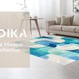 Ultra Soft Area Rug, Non Slip, Stain Resistant, Washable Area Rugs for Living Room, Bedroom, Chic Scallops Ribbon Artistic Bow Modern Curved Detailing(Blue)