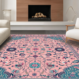 Ultra Soft Area Rug, Non Slip, Stain Resistant, Washable Area Rugs for Living Room, Bedroom, Artful Black Floral Composition(Pink)