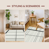 Chic Black White Striped Modern Geometric Area Design(Beige)