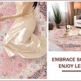 Ultra Soft Area Rug, Non Slip, Stain Resistant, Washable Area Rugs for Living Room, Bedroom, Charming Floral Boho Aesthetic(Pink)