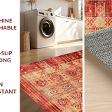 Ultra Soft Area Rug, Non Slip, Stain Resistant, Washable Area Rugs for Living Room, Bedroom, Luxurious Gold Accented Tribal Design(Red)