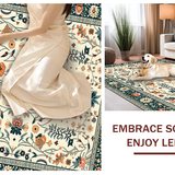 Ultra Soft Area Rug, Non Slip, Stain Resistant, Washable Area Rugs for Living Room, Bedroom, Boho Teal and Orange Fusion(Ivory)