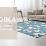 Ultra Soft Area Rug, Non Slip, Stain Resistant, Washable Area Rugs for Living Room, Bedroom, Charming Floral Motif in Pastel(Blue)
