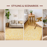 Ultra Soft Area Rug, Non Slip, Stain Resistant, Washable Area Rugs for Living Room, Bedroom, Bold Botanical Symmetrical Artwork(Yellow)
