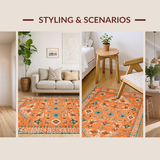 Ultra Soft Area Rug, Non Slip, Stain Resistant, Washable Area Rugs for Living Room, Bedroom, Charming Multi-Color Ogee Pattern(Orange)