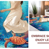Ultra Soft Area Rug, Non Slip, Stain Resistant, Washable Area Rugs for Living Room, Bedroom, Marine Life Wonder Rug Featuring Aquatic Turtles Navigating Colorful Reefs(Blue)