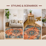 Ultra Soft Area Rug, Non Slip, Stain Resistant, Washable Area Rugs for Living Room, Bedroom, Cozy Teal Orange Trellis Composition(Orange)