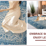 Ultra Soft Area Rug, Non Slip, Stain Resistant, Washable Area Rugs for Living Room, Bedroom, Sophisticated Dual-Tone Floral Design(Blue)