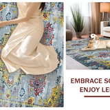 Ultra Soft Area Rug, Non Slip, Stain Resistant, Washable Area Rugs for Living Room, Bedroom, Stylish Vintage Floral Aesthetic(Gray)