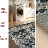 Ultra Soft Area Rug, Non Slip, Stain Resistant, Washable Area Rugs for Living Room, Bedroom, Neutral Palette Tribal Design(Gray)