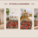 Ultra Soft Area Rug, Non Slip, Stain Resistant, Washable Area Rugs for Living Room, Bedroom, Southwest Aesthetic Bedroom Area Rug with Rubber Backing(Red)