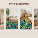 Ultra Soft Area Rug, Non Slip, Stain Resistant, Washable Area Rugs for Living Room, Bedroom, Colorful City Traffic Playroom Educational Rug(Blue)