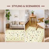 Ultra Soft Area Rug, Non Slip, Stain Resistant, Washable Area Rugs for Living Room, Bedroom, Lush Green Textured Floral Design(White)