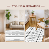 Ultra Soft Area Rug, Non Slip, Stain Resistant, Washable Area Rugs for Living Room, Bedroom, Front Porch Mat: Contrast Line Design Woven Floor Art(Black)