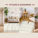 Ultra Soft Area Rug, Non Slip, Stain Resistant, Washable Area Rugs for Living Room, Bedroom, Classic Neutral Striped Elegance(Beige)