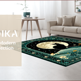 Ultra Soft Area Rug, Non Slip, Stain Resistant, Washable Area Rugs for Living Room, Bedroom, Whimsical Celestial Cat Motif(Black)