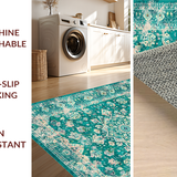 Ultra Soft Area Rug, Non Slip, Stain Resistant, Washable Area Rugs for Living Room, Bedroom, Rustic Turquoise Pattern Fusion(Green)