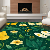 Ultra Soft Area Rug, Non Slip, Stain Resistant, Washable Area Rugs for Living Room, Bedroom, Elegant Dark Green Floral Accents(Green)