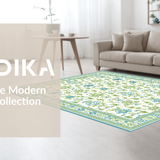 Ultra Soft Area Rug, Non Slip, Stain Resistant, Washable Area Rugs for Living Room, Bedroom, Elegant Soft Green Patterned Flourish(White)