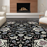 Ultra Soft Area Rug, Non Slip, Stain Resistant, Washable Area Rugs for Living Room, Bedroom, Rustic Textured Floral Composition(Black)
