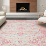 Ultra Soft Area Rug, Non Slip, Stain Resistant, Washable Area Rugs for Living Room, Bedroom, Elegant Vintage Floral Design(Pink)