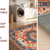 Ultra Soft Area Rug, Non Slip, Stain Resistant, Washable Area Rugs for Living Room, Bedroom, Vivid Floral Medallion Aesthetic(Red)