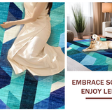 Ultra Soft Area Rug, Non Slip, Stain Resistant, Washable Area Rugs for Living Room, Bedroom, Modern Abstract Teal Rug: Geometric Ombre Carpet Design(Blue)