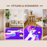 Ultra Soft Area Rug, Non Slip, Stain Resistant, Washable Area Rugs for Living Room, Bedroom, Playful Kawaii Rainbow Dreamscape(Purple)
