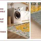 Ultra Soft Area Rug, Non Slip, Stain Resistant, Washable Area Rugs for Living Room, Bedroom, Chic Distressed Geometric Motif(Yellow)