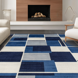 Ultra Soft Area Rug, Non Slip, Stain Resistant, Washable Area Rugs for Living Room, Bedroom, Chic Blue Geometric Design(Blue)