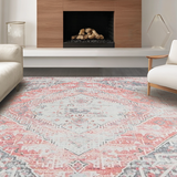 Ultra Soft Area Rug, Non Slip, Stain Resistant, Washable Area Rugs for Living Room, Bedroom, Artful Grey Symmetrical Composition(Pink)