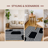 Ultra Soft Area Rug, Non Slip, Stain Resistant, Washable Area Rugs for Living Room, Bedroom, Handcrafted Boho Striped Floor Mat Washable Woven Entryway Decor(Black)