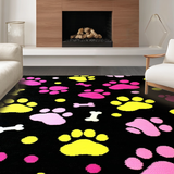 Ultra Soft Area Rug, Non Slip, Stain Resistant, Washable Area Rugs for Living Room, Bedroom, Eclectic Puppy Paw Pattern Composition(Black)