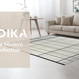 Ultra Soft Area Rug, Non Slip, Stain Resistant, Washable Area Rugs for Living Room, Bedroom, Contemporary Black and White Grid Stripe Rug with Minimalist Layered Motif(Beige)