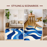 Ultra Soft Area Rug, Non Slip, Stain Resistant, Washable Area Rugs for Living Room, Bedroom, Rustic Textured Organic Shape(Blue)