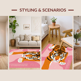 Ultra Soft Area Rug, Non Slip, Stain Resistant, Washable Area Rugs for Living Room, Bedroom, Charming Pink Tiger Playful Decor(Orange)