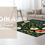 Ultra Soft Area Rug, Non Slip, Stain Resistant, Washable Area Rugs for Living Room, Bedroom, Rustic Timeless Blossom Motif(Black)