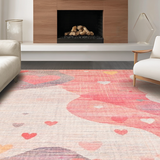 Ultra Soft Area Rug, Non Slip, Stain Resistant, Washable Area Rugs for Living Room, Bedroom, Whimsical Ribbon Swirl Rug with Artistic Bow Motif and Playful Heart Pattern(Pink)