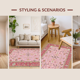 Ultra Soft Area Rug, Non Slip, Stain Resistant, Washable Area Rugs for Living Room, Bedroom, Luxurious Beige Ornamental Borders(Pink)
